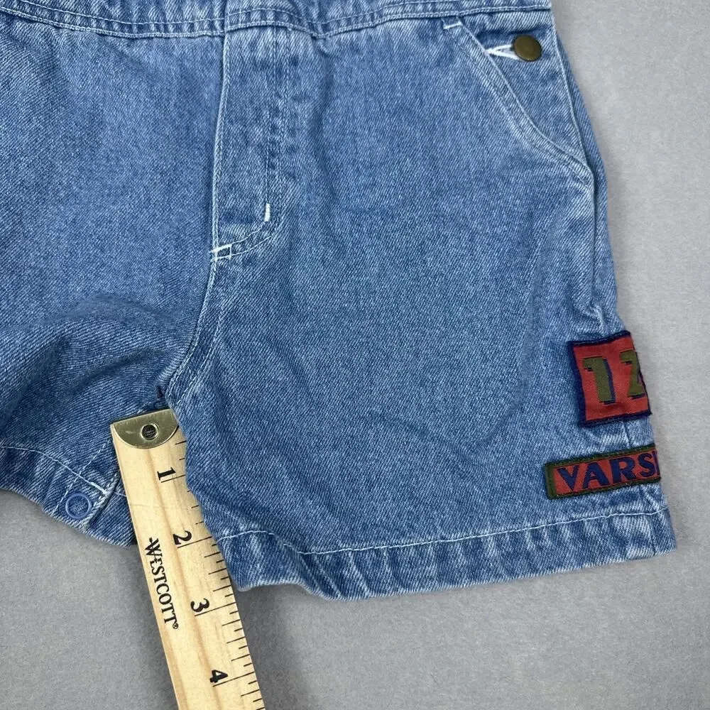 Vintage Gymboree Denim Golf Sport Patches Overall Shorts Size Small Rainbow Tag